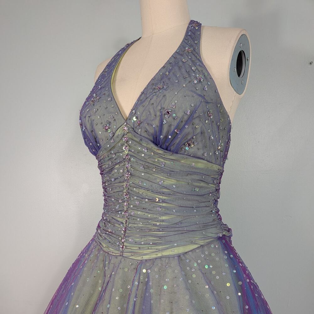 Vintage Mori Lee Prom Dress Maxi Ball Gown 12 Rainbow Fairy Princess Halter - Picture 6 of 16